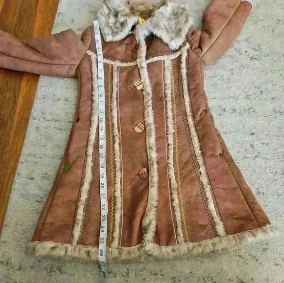 Miss Sixty Womens Suede Vintage 70s Penny Lane Bohemian Faux Fur Trim Coat XS - Picture 12 of 16